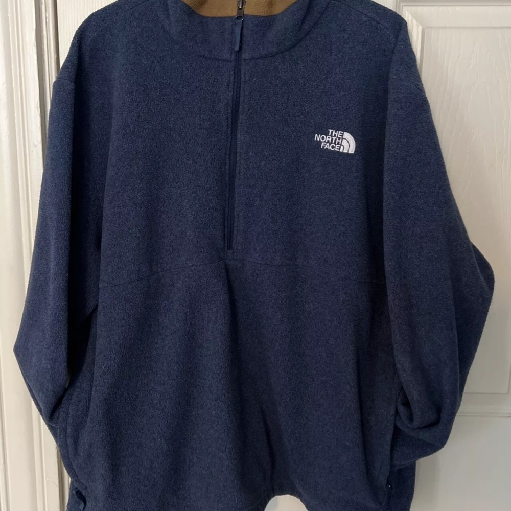The North Face Mens Size XXL 1/2 Zip Fleece Blue / Brown Pullover